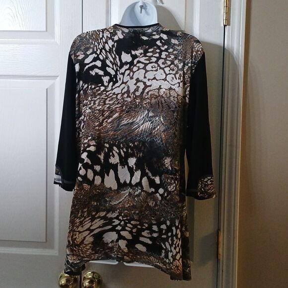 Libra multi print tunic black white tan  blouse Sz XL - Picture 5 of 9